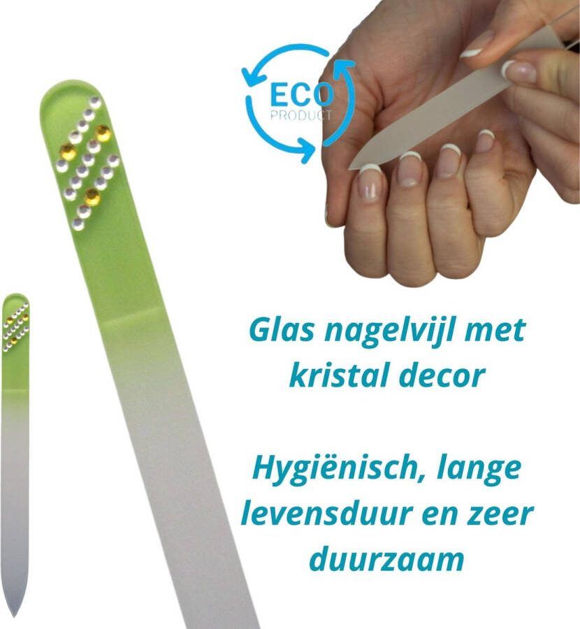 TH Commerce Milano Kristal Glas Nagelvijl Glass Nailfile Glazen Glasvijl onverslijtbaar groen met steentjes 40