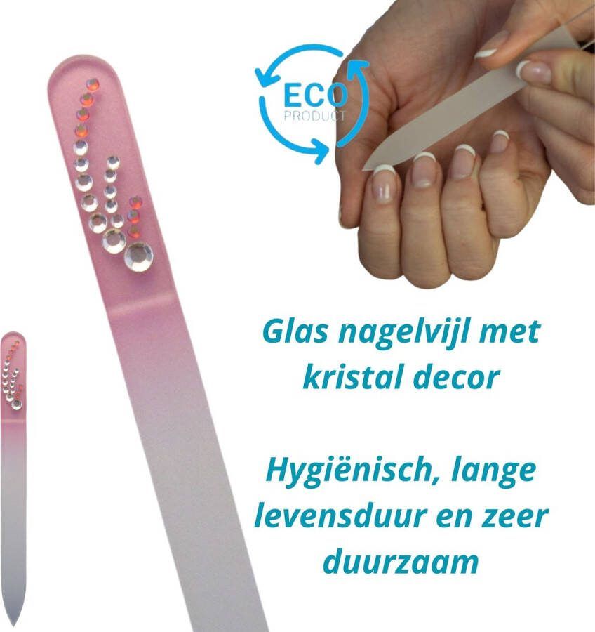 TH Commerce Milano Kristal Glas Nagelvijl Glass Nailfile Levenslang Rose met steentjes Leuk Valentijn cadeautje voor haar 90