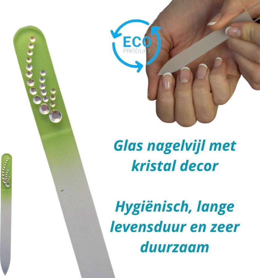 TH Commerce Milano Kristal Glas Nagelvijl Glass Nailfile Onverslijtbaar Glasvijl Groen met steentjes 33
