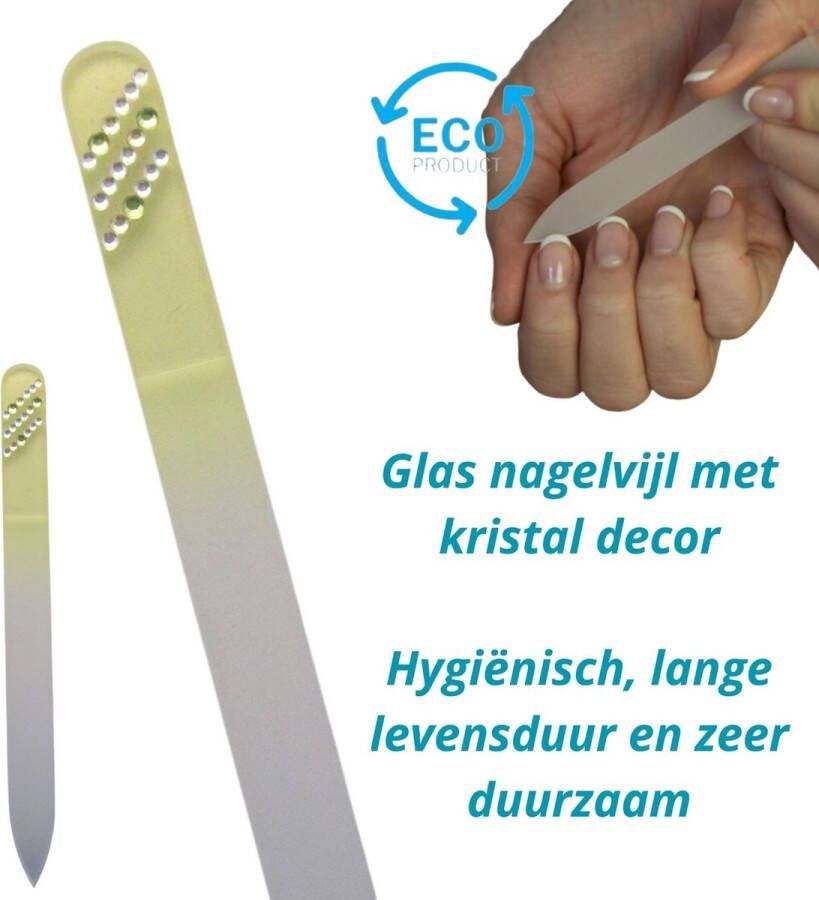 TH Commerce Milano Kristal Glas Nagelvijl Glass Nailfile Onverslijtbaar Glazen vijl Geel met steentjes 026