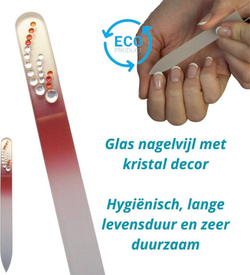 TH Commerce Milano Kristal Glas Nagelvijl Glass Nailfile Rood met steentjes Levenslang mee 75