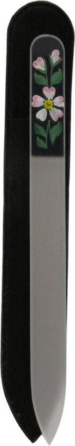 TH Commerce MILANO Professionele Kristal Glas Nagelvijl Glass Nailfile Handbeschilderd Roze bloem