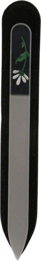 TH Commerce MILANO Professionele Kristal Glas Nagelvijl Glass Nailfile Handbeschilderd Witte bloem
