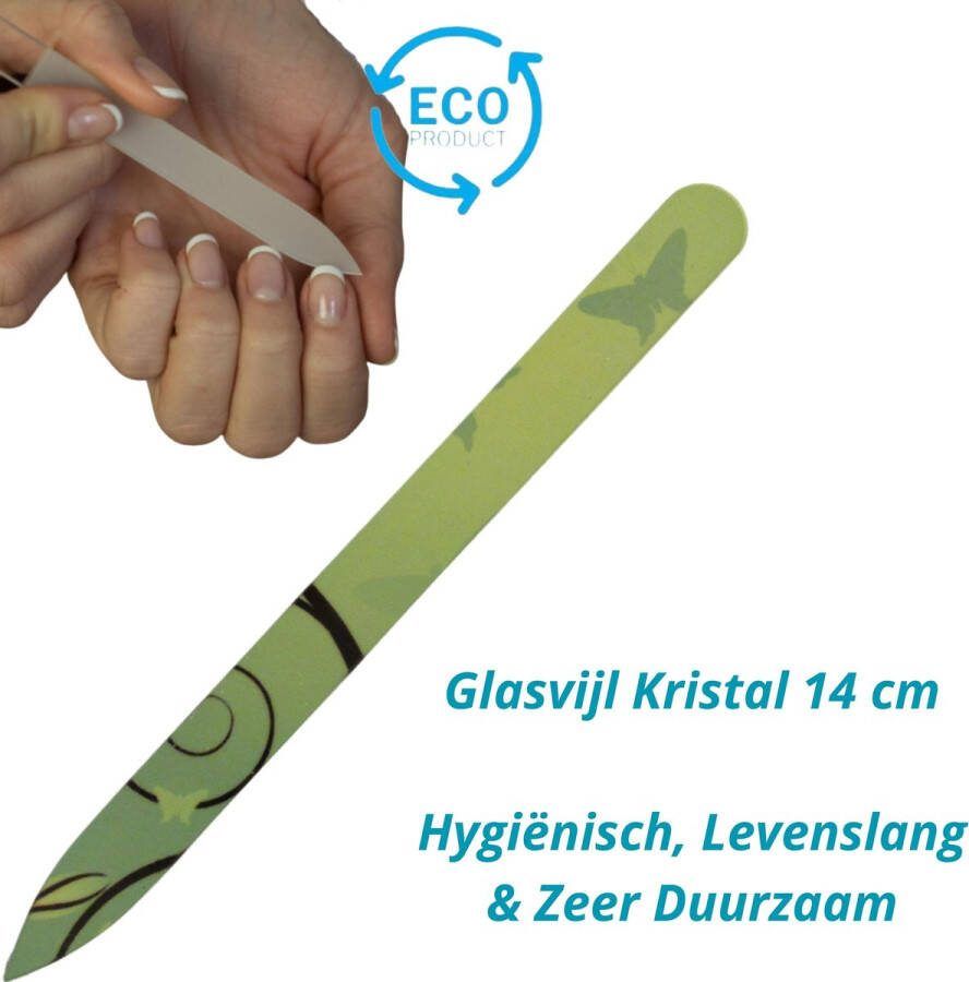 TH Commerce MILANO Professionele Kristal Glasvijl Nagelvijl Glass Nailfile enkelzijdig Groen met vlinder