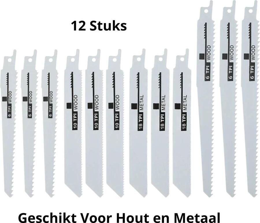 TH Commerce Zaagbladen Reciprozaagjes Zaagbladenset Set van12 Stuks Universeel Hout Metaal 150mm en 200 mm