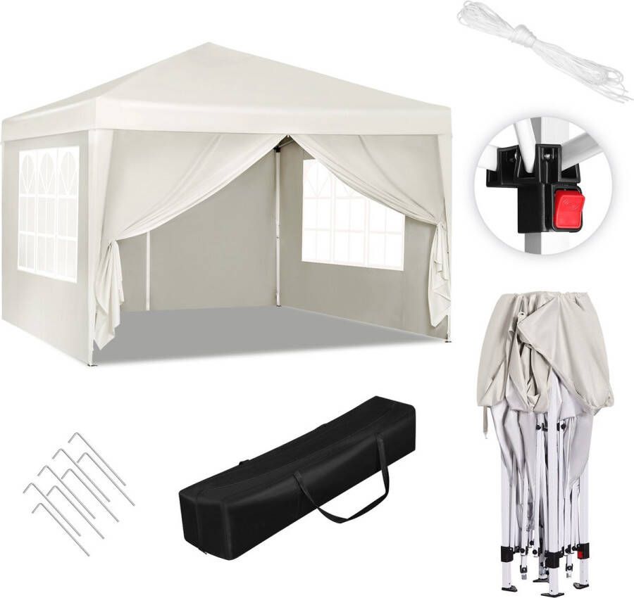 THA Manzibo Pop-Up Partytent Tent Tuin Voor Camping Pop-up Tent Feesttent 4 Palen Open zijkant Wit