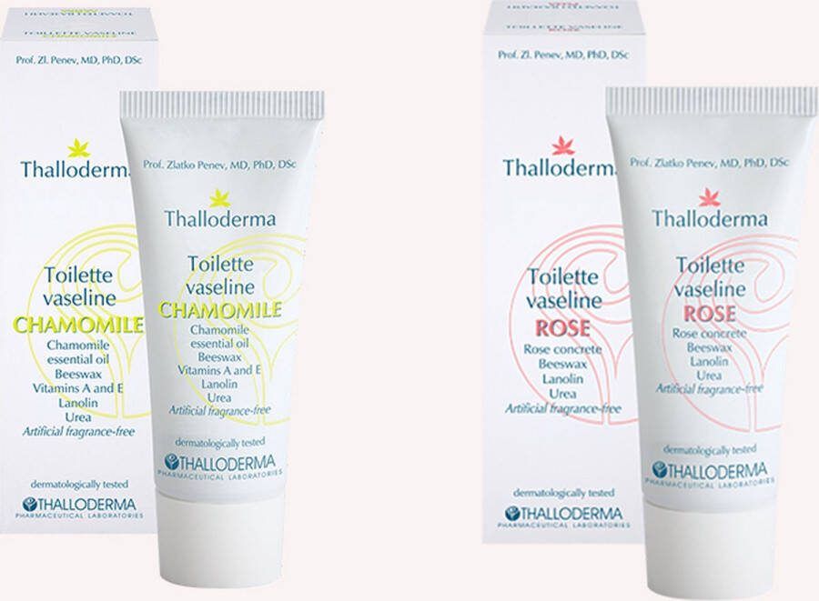 Thalloderma Set van 2 vaseline lippen balsem KAMILLE en ROZE etherische olie droog en gekrakte huid 15ml