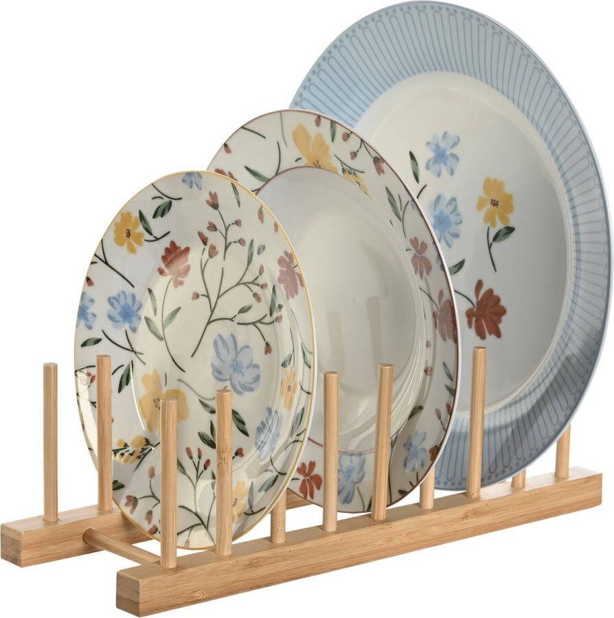 Thasth Design Bamboe bordenrek voor 8 borden 34x12x12cm