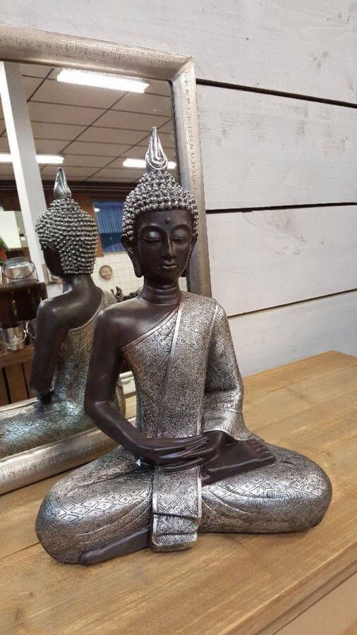 Thasth Design Thaise Boeddha Beeld Hoogte 30 cm Polyresin Zwart Zilver