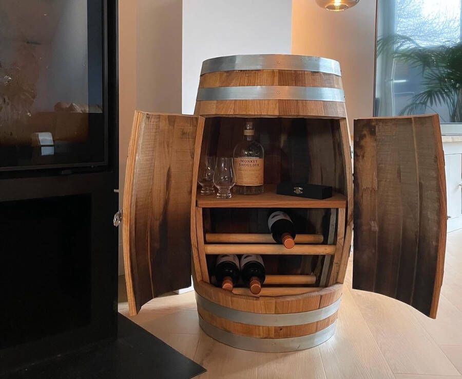 The Barrel-Oirschot Wijnkast Wijnrek Drankkast Wijnmeubel Wijnvat 110 liter Geolied kastanje hout