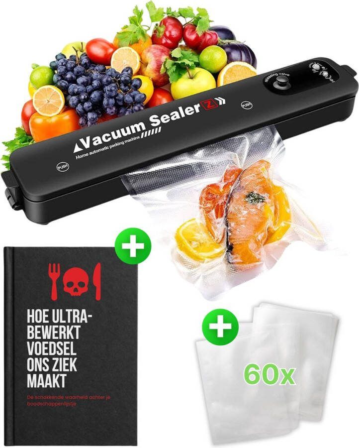 The BrandDing Vacumeermachine TheBrandDing Inclusief 60 Vacuümzakjes + E-Book Vacuum Sealer Vacuummachines Seal Apparaat Vershoudapparaat Vacuumzakken