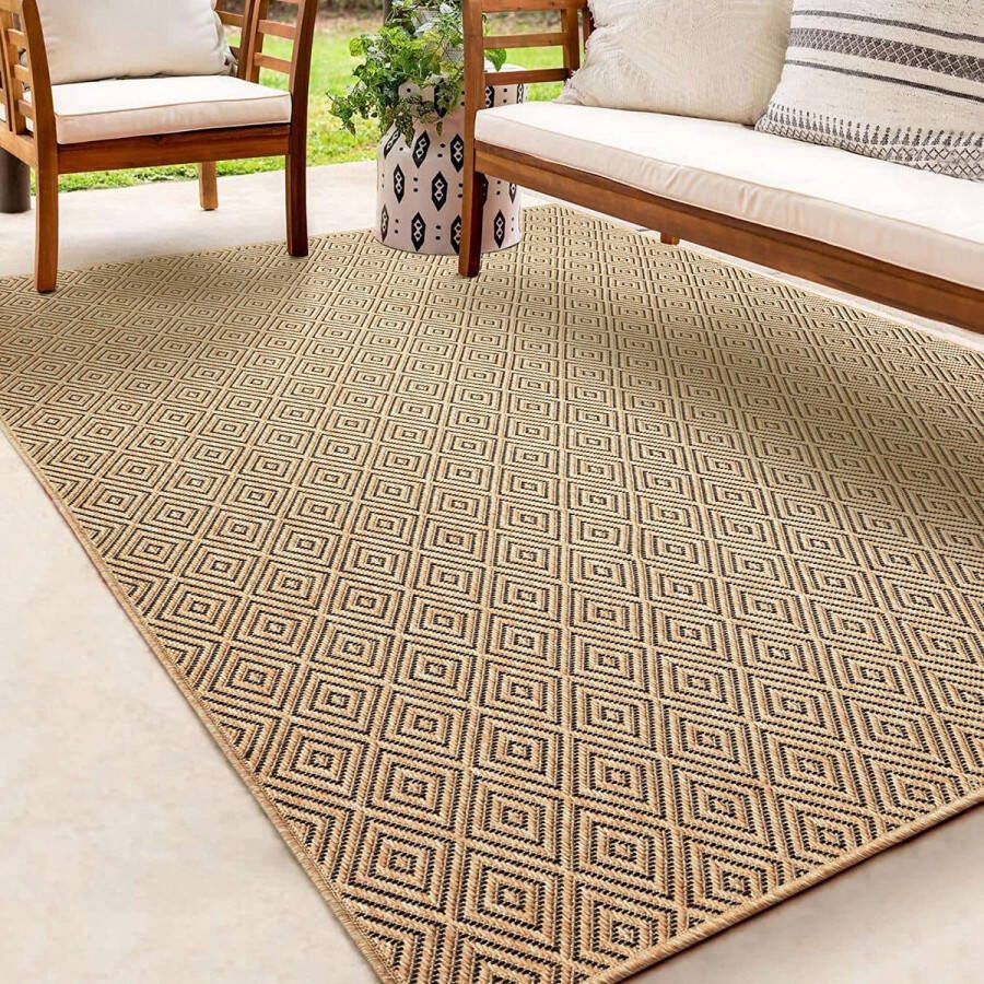 The carpet Jute look vloerkleed voor binnen en buiten 80x250 cm Rechthoekig Loper voor slaapkamer Vloerkleed voor in de hal natuurlijke look voor keukenloper keukentapijt Buitentapijt of Tuintapijt voor balkon en terras KANSAS kleed by