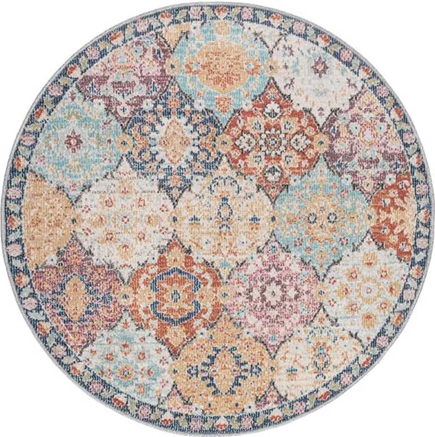 The carpet Buitentapijt voor balkon terras of tuin Coloré Vintage 120x120 Rond robuust outdoor Vloerkleed weerbestendig en UV-bestendi Binnen en Buiten Palma