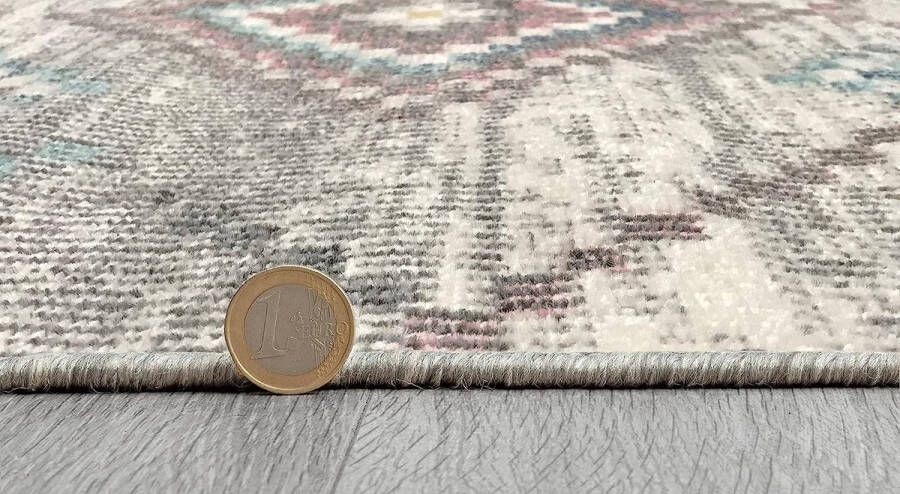The carpet Buitentapijt voor balkon terras of tuin Crème Vintage 120x120 Rond robuust outdoor Vloerkleed weerbestendig en UV-bestendi Binnen en Buiten Palma