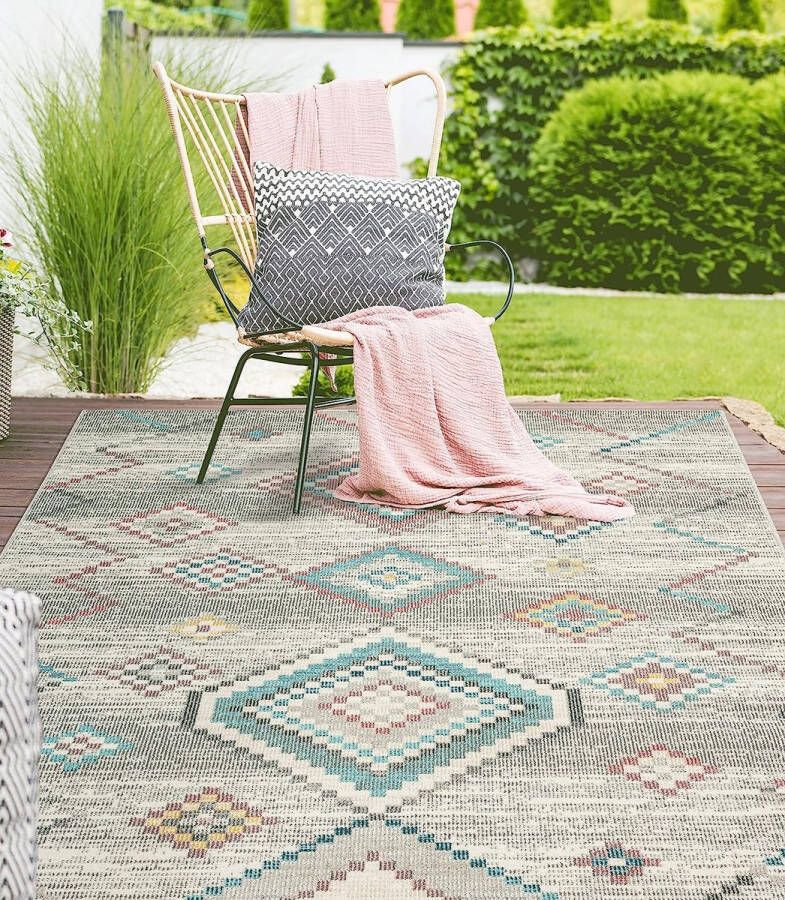 The carpet Buitentapijt voor balkon terras of tuin Crème Vintage 80x300 Rechthoekig robuust outdoor Vloerkleed weerbestendig en UV-bestendi Binnen en Buiten Palma