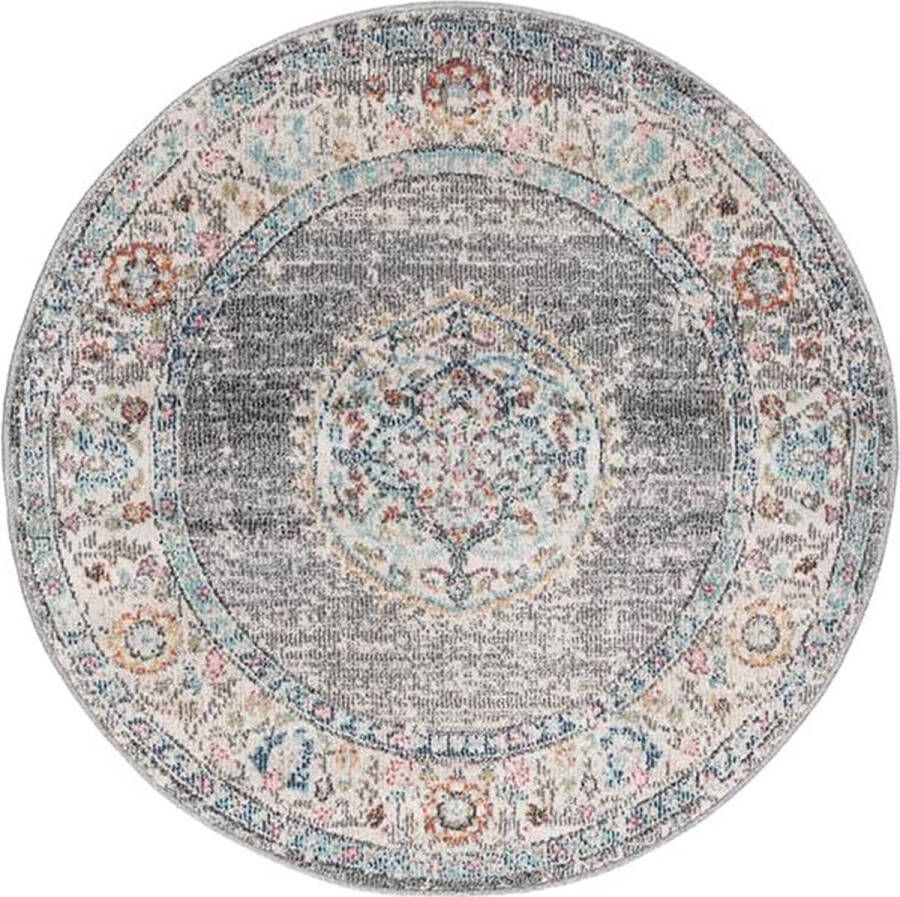 The carpet Buitentapijt voor balkon terras of tuin Gris oriental 120x120 Rond robuust outdoor Vloerkleed weerbestendig en UV-bestendi Binnen en Buiten Palma