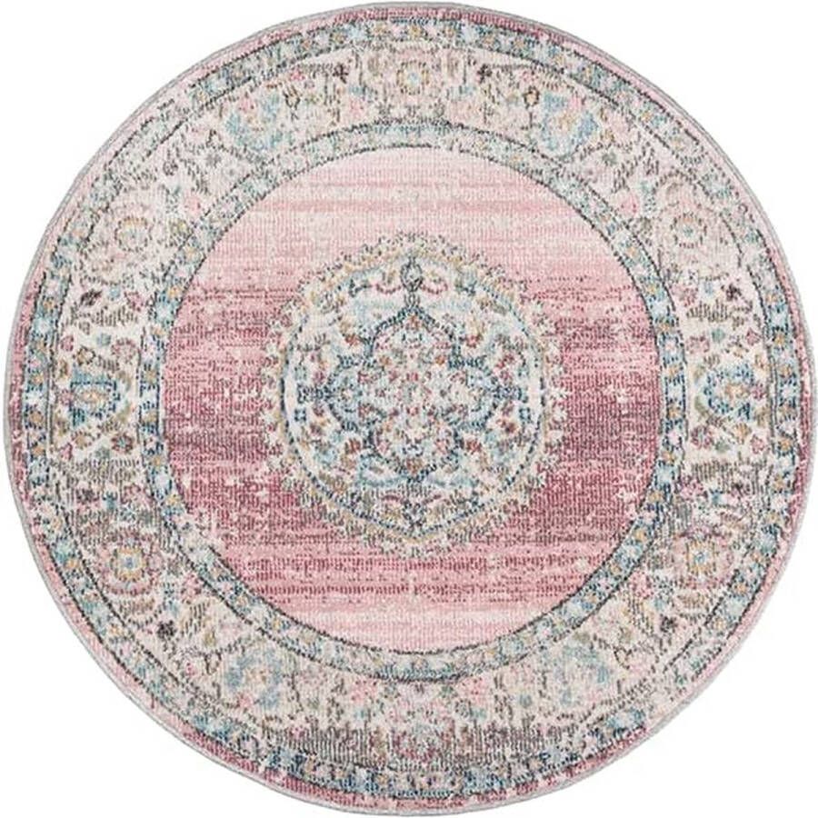 The carpet Buitentapijt voor balkon terras of tuin Roze kleur 120x120 Rond robuust outdoor Vloerkleed weerbestendig en UV-bestendi Binnen en Buiten Palma