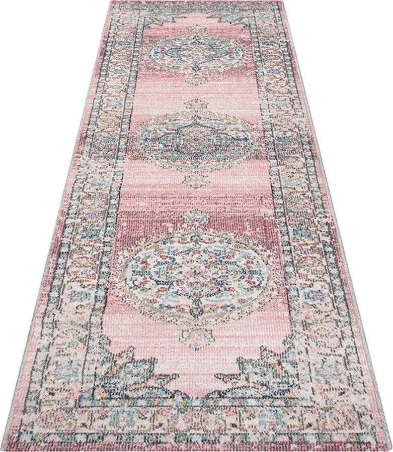 The carpet Buitentapijt voor balkon terras of tuin Roze kleur 80x300 Rechthoekig robuust outdoor Vloerkleed weerbestendig en UV-bestendi Binnen en Buiten Palma