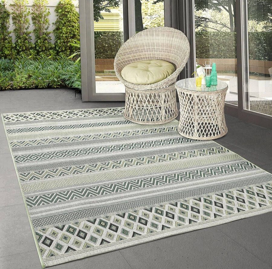 The carpet Machka robuust buitentapijt modern design weerbestendig & UV-bestendig voor balkon terras en serre ook geschikt voor keuken of eetkamer palmboom 140x200