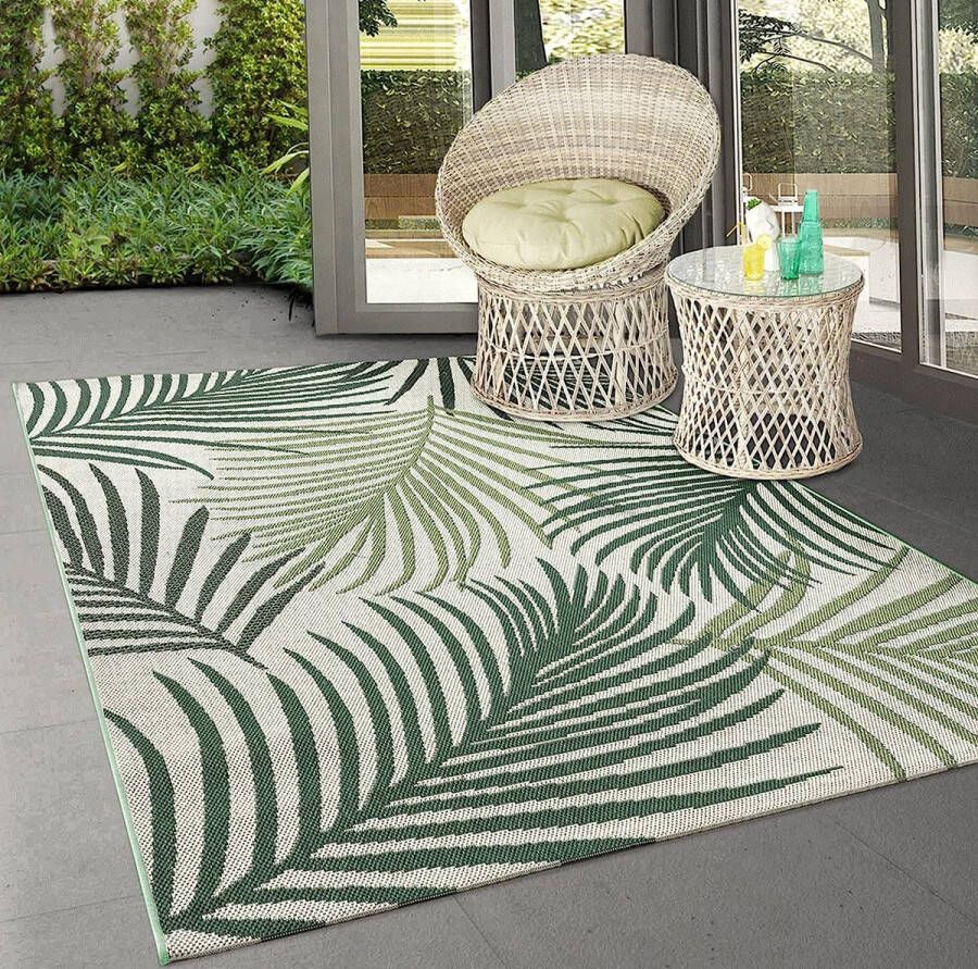 The carpet Machka robuust buitentapijt modern design weerbestendig & UV-bestendig voor balkon terras en serre ook geschikt voor keuken of eetkamer palmboom 160x220