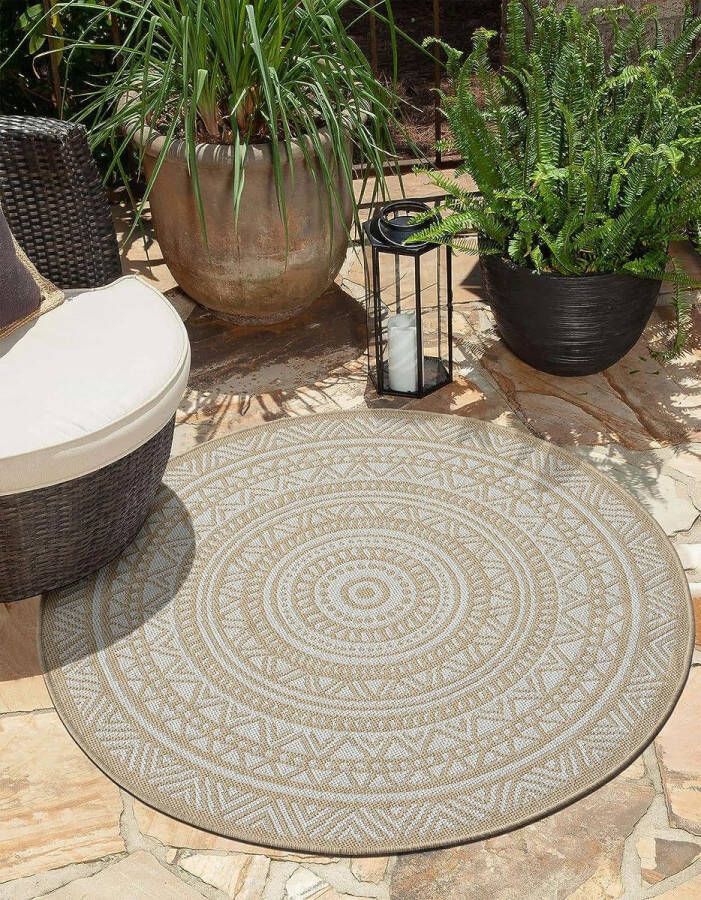 The carpet Mistra robuust buitentapijt modern weerbestendig & UV-bestendig voor balkon terras en serre Maar ook geschikt voor de keuken plat geweven 160x160 round