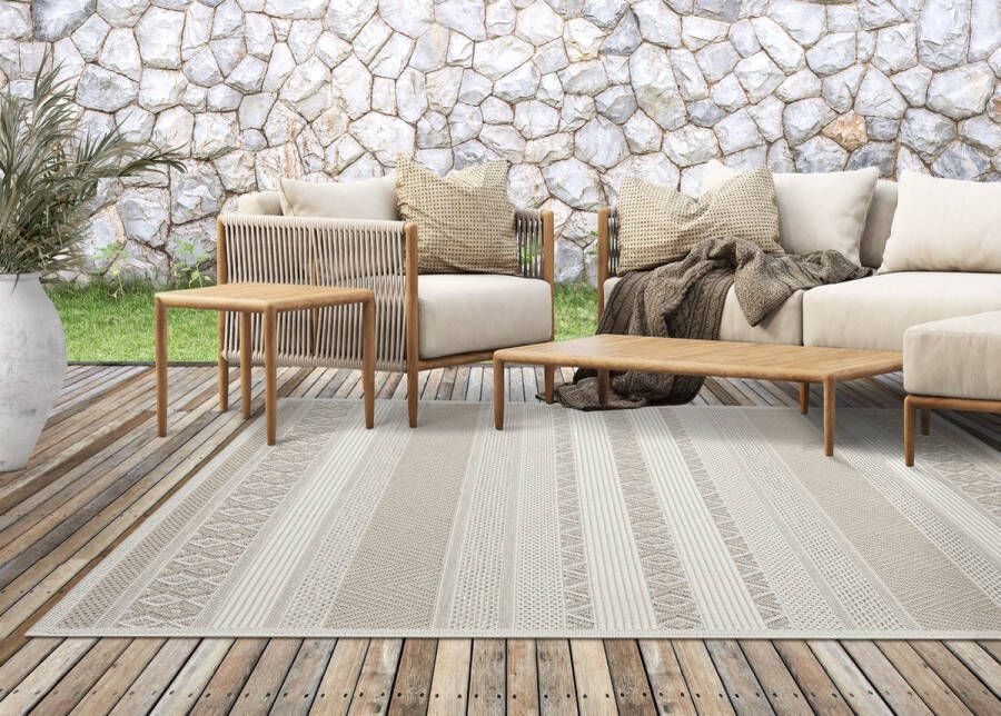 The carpet Vloerkleed voor buiten of voor balkon en terras in beige 120 x 160 cm Tapijt geschikt voor In en Outdoor Rechthoekig Weer- en UV-bestendig Tuintapijt Buitentapijt CALGARY kleed by