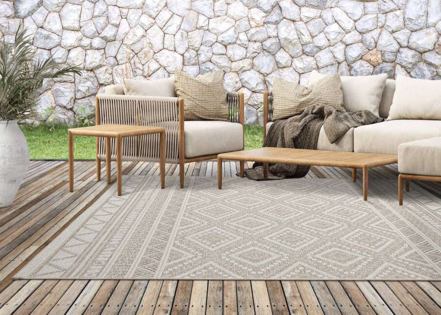 The carpet Vloerkleed voor buiten of voor balkon en terras in Beige diamant 160x220 cm Tapijt geschikt voor In en Outdoor Rechthoekig Weer- en UV-bestendig Tuintapijt Buitentapijt CALGARY kleed by