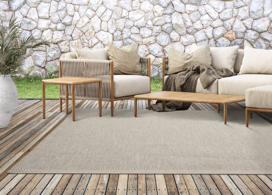 The carpet Vloerkleed voor buiten of voor balkon en terras in beige grijs 140 x 200 cm Tapijt geschikt voor In en Outdoor Rechthoekig Weer- en UV-bestendig Tuintapijt Buitentapijt CALGARY kleed by
