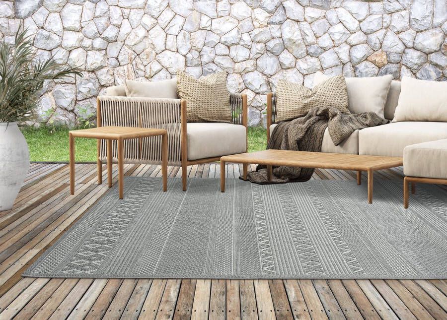 The carpet Vloerkleed voor buiten of voor balkon en terras in grijs beige 140 x 200 cm Tapijt geschikt voor In en Outdoor Rechthoekig Weer- en UV-bestendig Tuintapijt Buitentapijt CALGARY kleed by 0