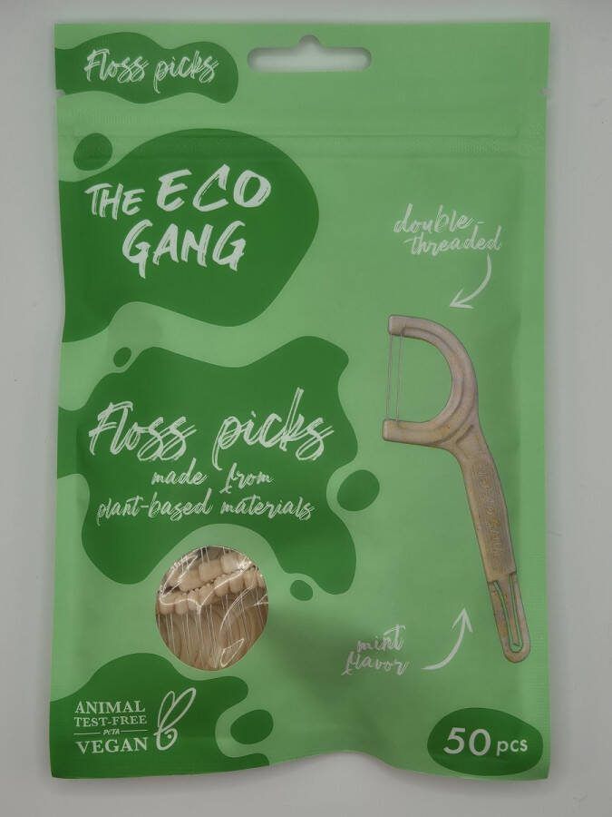 The eco gang Tandenstokers met flosdraad met Mint 50 stuks