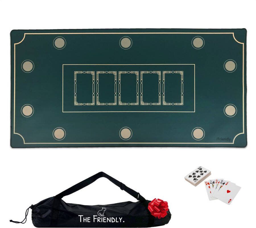 The Friendly. Luxe Pokertafel Kleed met pokerkaarten Oprolbaar Antislip Pokerkleed en Pokermat 2 tot 8 Spelers Poker Speelmat Kaartkleed Geschikt voor Eettafel 60 x 120cm