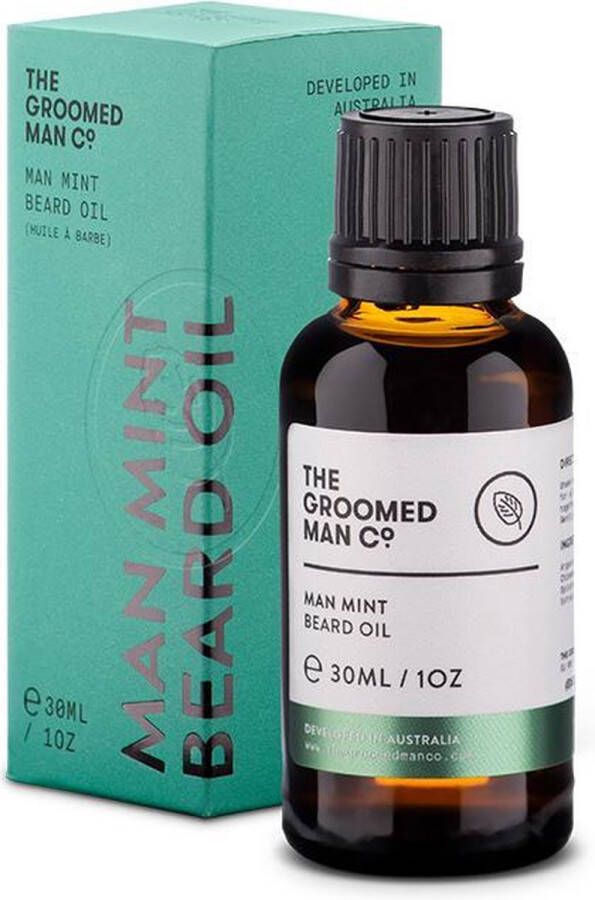 The Groomed Man Co . Man Mint Beard Oil Premium Baardolie Stimuleert Baardgroei Baard Verzorging Mannen Olie Geur Munt Sandelhout 30ML