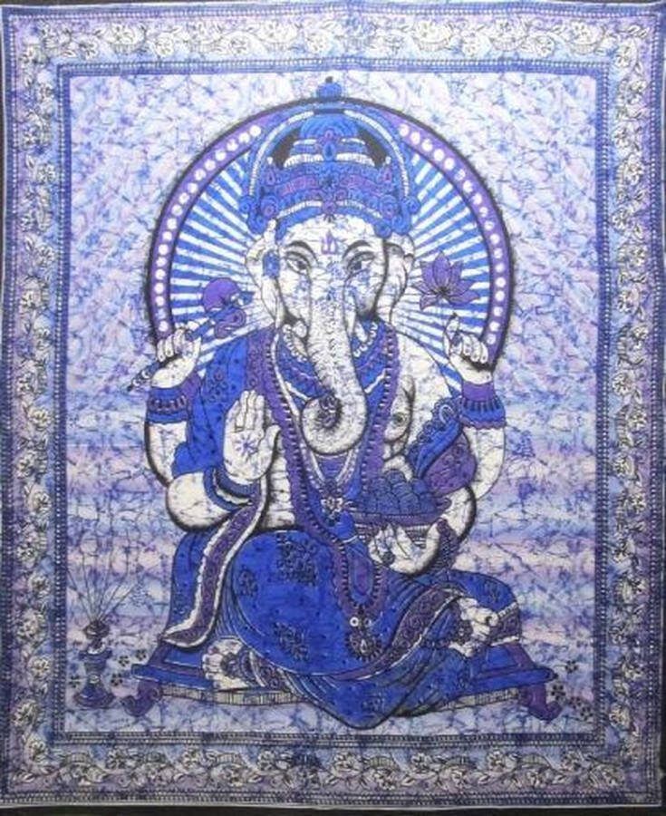 The Indian Connection Bedsprei wandkleed grand foulard Ganesha blauw