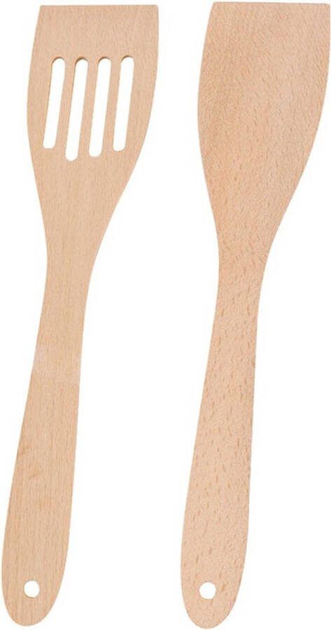 The Kitchen Company 2 x Set van 2 stuks Houten Spatel Set Spatelset 2 delig Bamboe Keukenlepels 30cm Keukengerei
