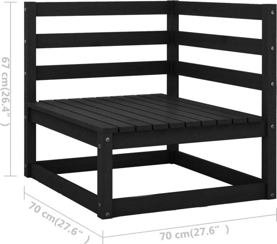 The Living Store Tuinset Grenenhouten Lounge Zwart Hoekbank + Middenbank + Kussens 70x70x67 cm