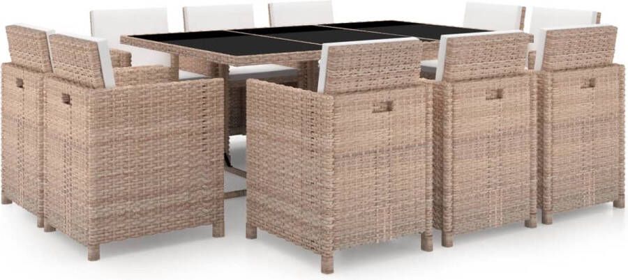 The Living Store -11-delige-Tuinset-met-kussens-poly-rattan-beige Tuinset