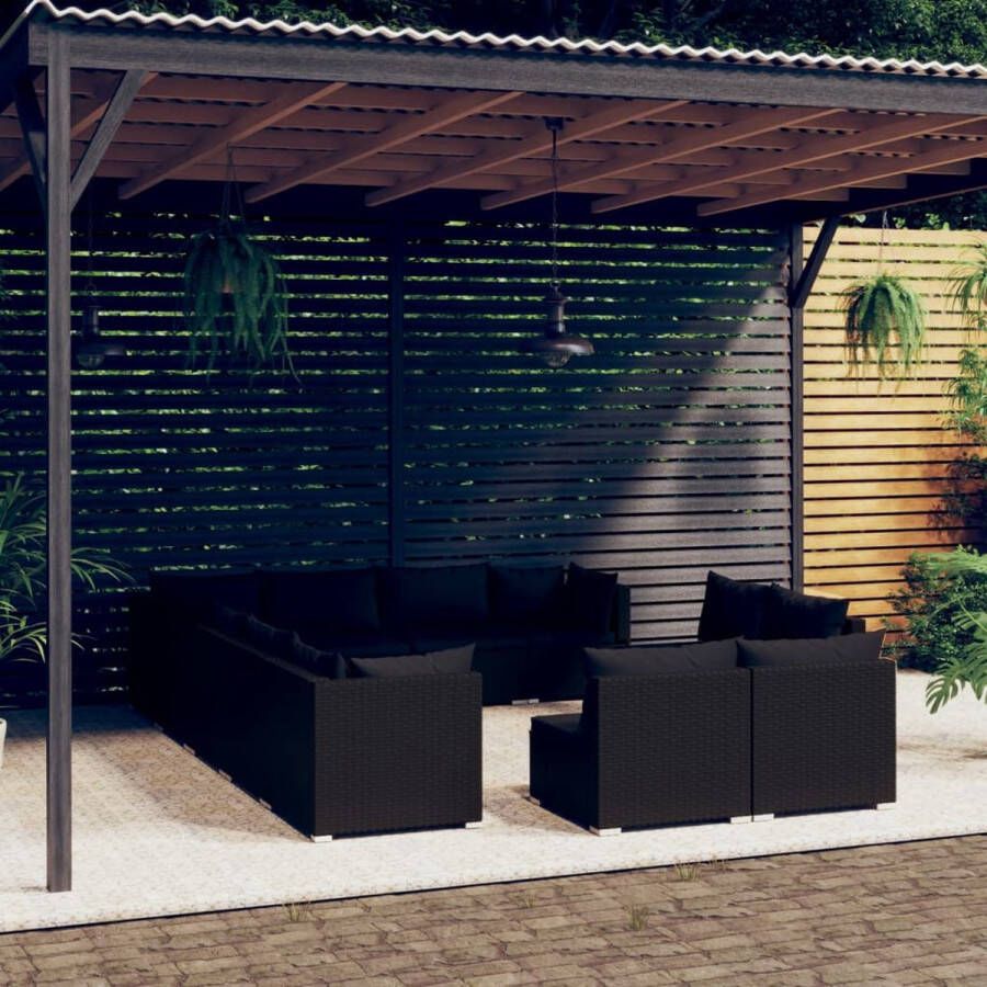 The Living Store Loungeset Poly Rattan 12-delig Zwart 70x70x60.5 cm Hoogwaardig materiaal