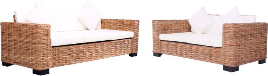 The Living Store Rattan Bankstel Tuinmeubelen 2-zitsbank 157x80x67 cm Natuurlijk rattan