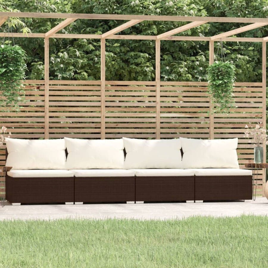 The Living Store 4-zits bank PE-rattan 280x70x60.5 cm bruin