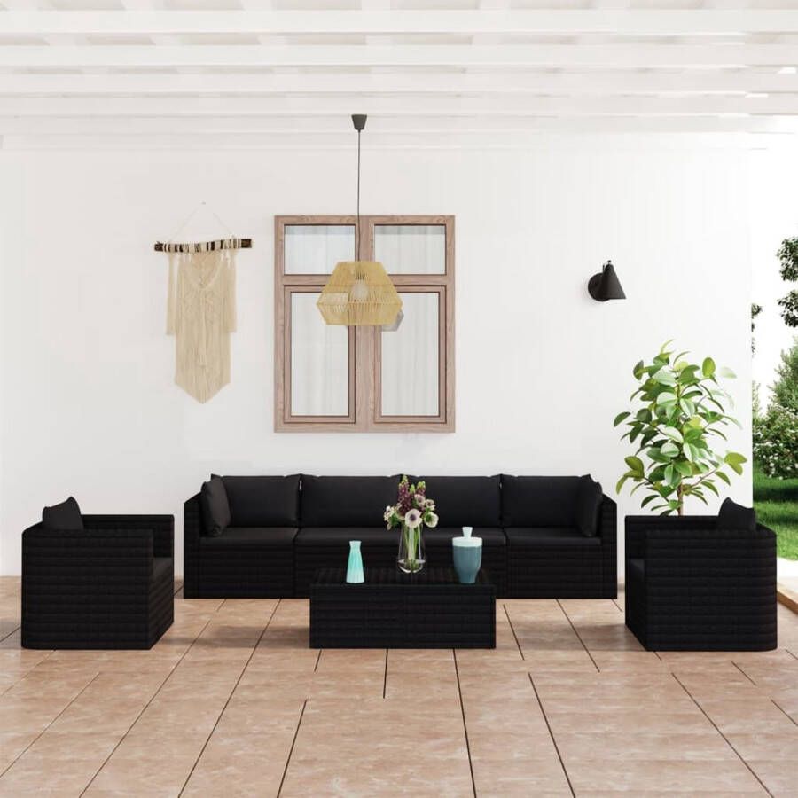 The Living Store Loungeset PE-rattan Zwart 62 x 62 x 33 cm Inclusief salontafel en kussens