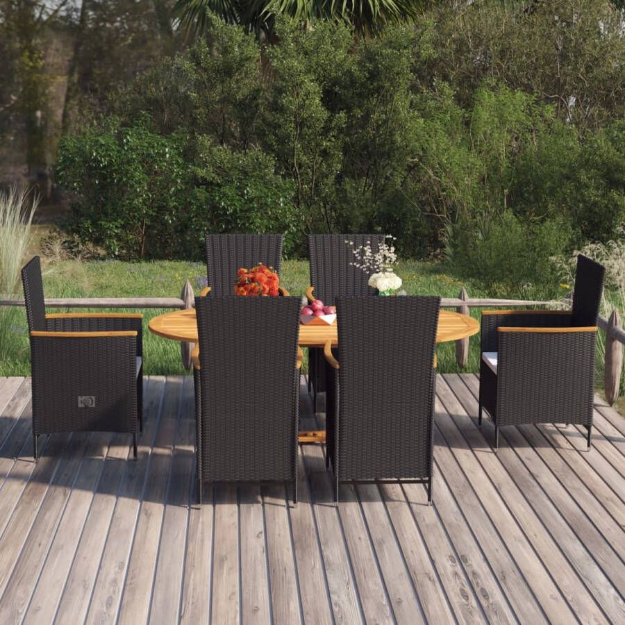 The Living Store Tuinset Acaciahout PE-rattan 150-200x100x74 cm Zwart