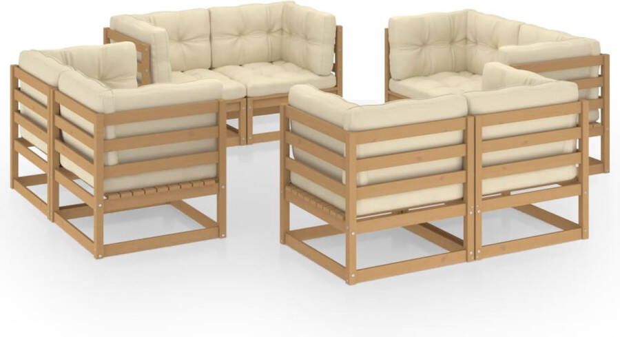 The Living Store 8-delige Loungeset met kussens massief grenenhout Tuinset