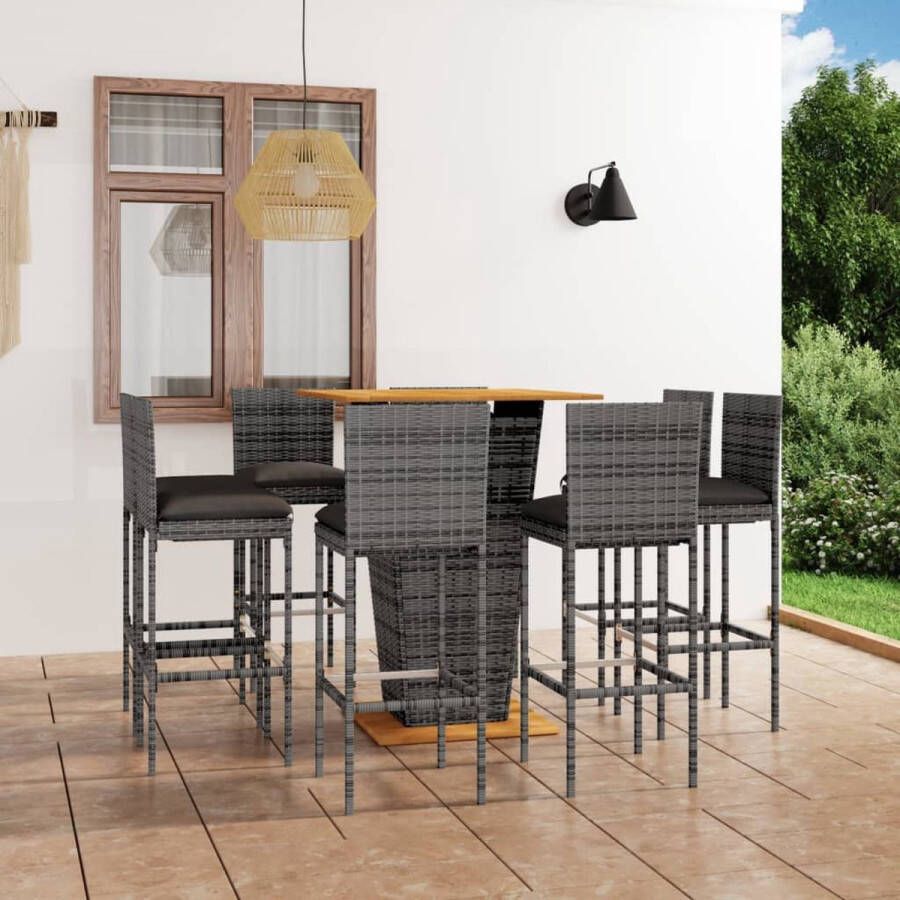 The Living Store 9-delige Tuinbarset met kussens poly rattan grijs Tuinset