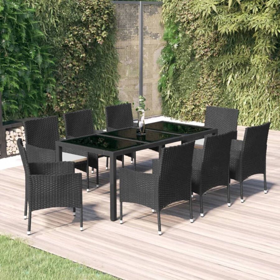 The Living Store Eethoek Tuinset PE-rattan 190x90x75cm Zwart