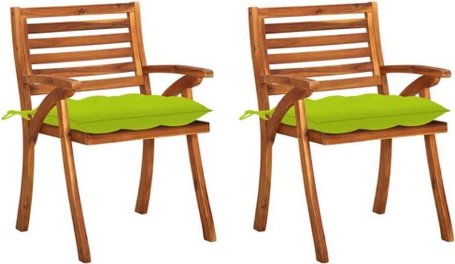 The Living Store Acaciahouten Eetkamerstoelen 59 x 59 x 87 cm Helder groene kussens