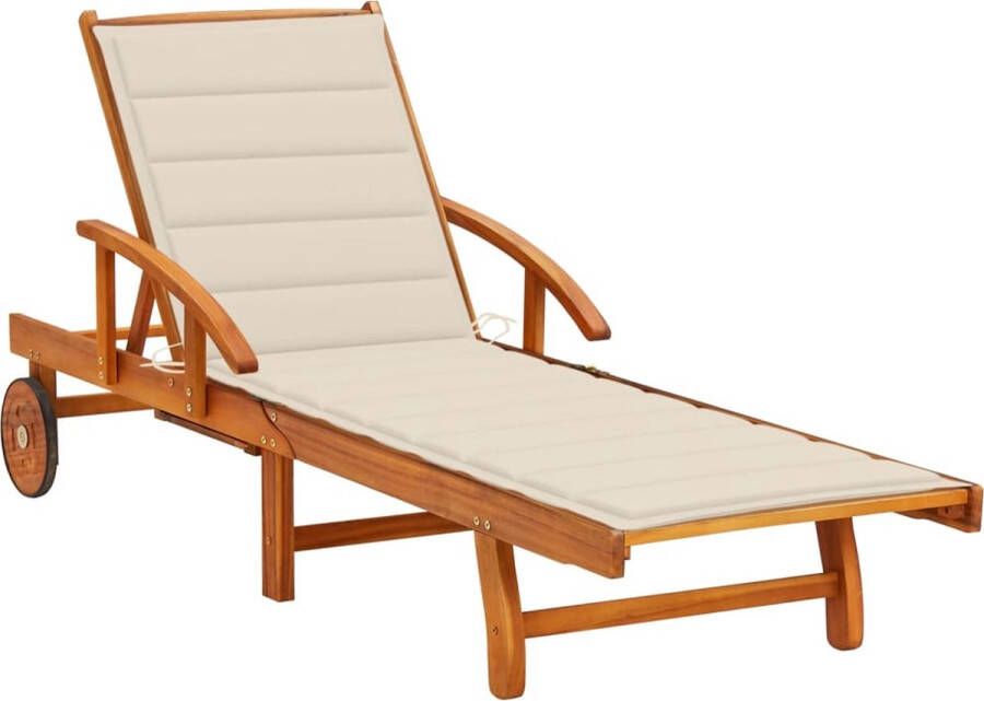 The Living Store Acaciahouten Ligbed Verstelbaar Met Tafel Crème Kussen 200x67x30 51 62 77 85 cm Montage vereist