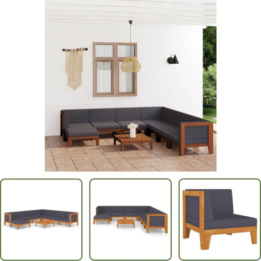 The Living Store Acaciahouten Tuinset Hoekbank Middenbank Voetenbank Tafel Donkergrijs Kussen Afmetingen- 68.5 x 68.5 x 62 cm Montage vereist