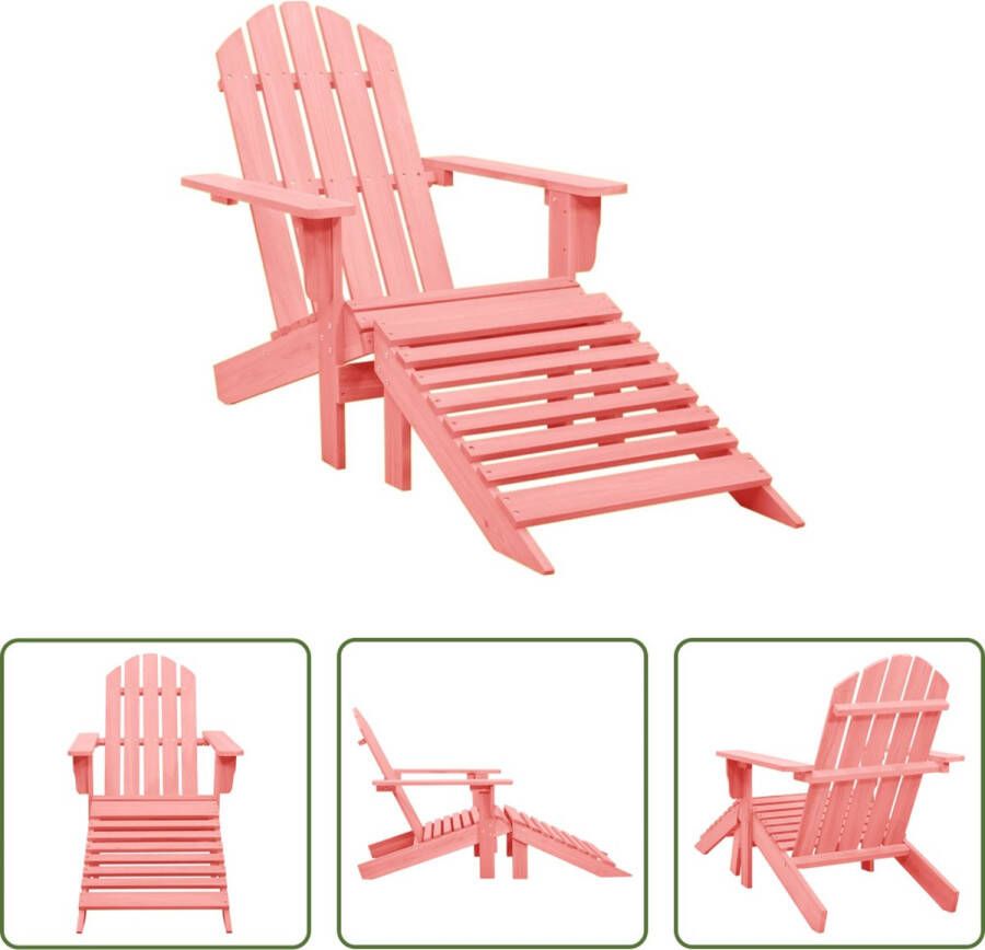 The Living Store Adirondack stoel Massief vurenhout Roze 70x147.5x88.5cm Met voetenbank