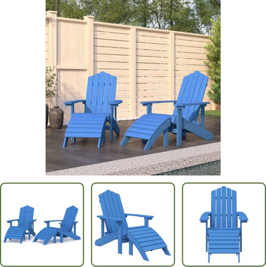 The Living Store Adirondack Tuinstoel Set Aquablauw HDPE 73x83x92 cm Inclusief voetenbanken