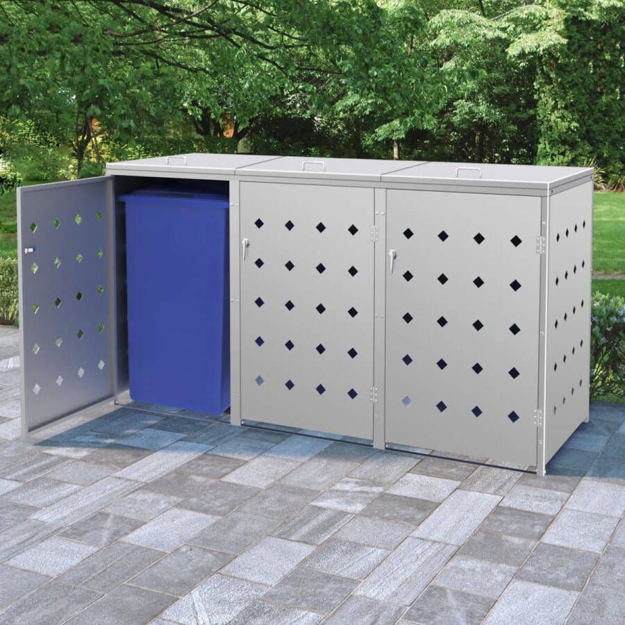 The Living Store Afvalcontainer Berging 3x240L Roestvrij Staal 207x77.5x115cm